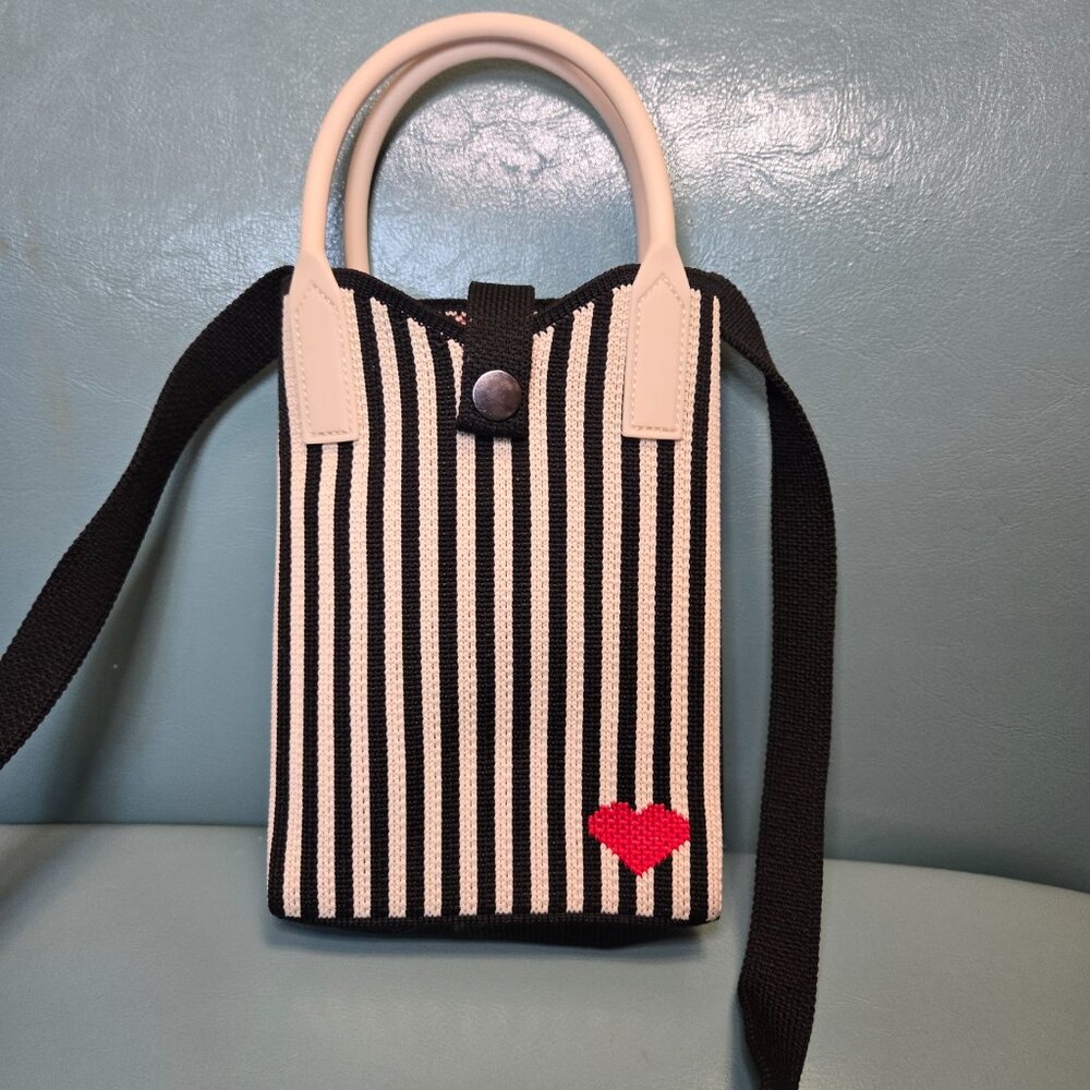 Crochet Phone Crossbody with Stripes & Heart